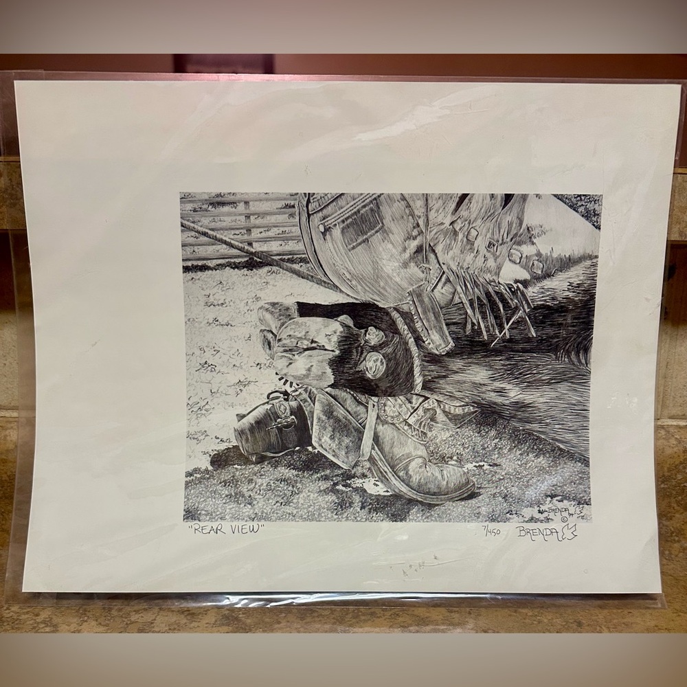 Vintage Western Art Print ‘A Rear View’ by Brenda signed and numbered 7/450